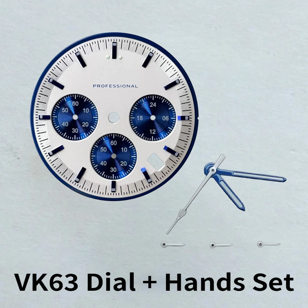 32.5mm VK63 Dial Hands Set S Logo Chronograph Watch Face 4.2 Date Panda Mod Parts