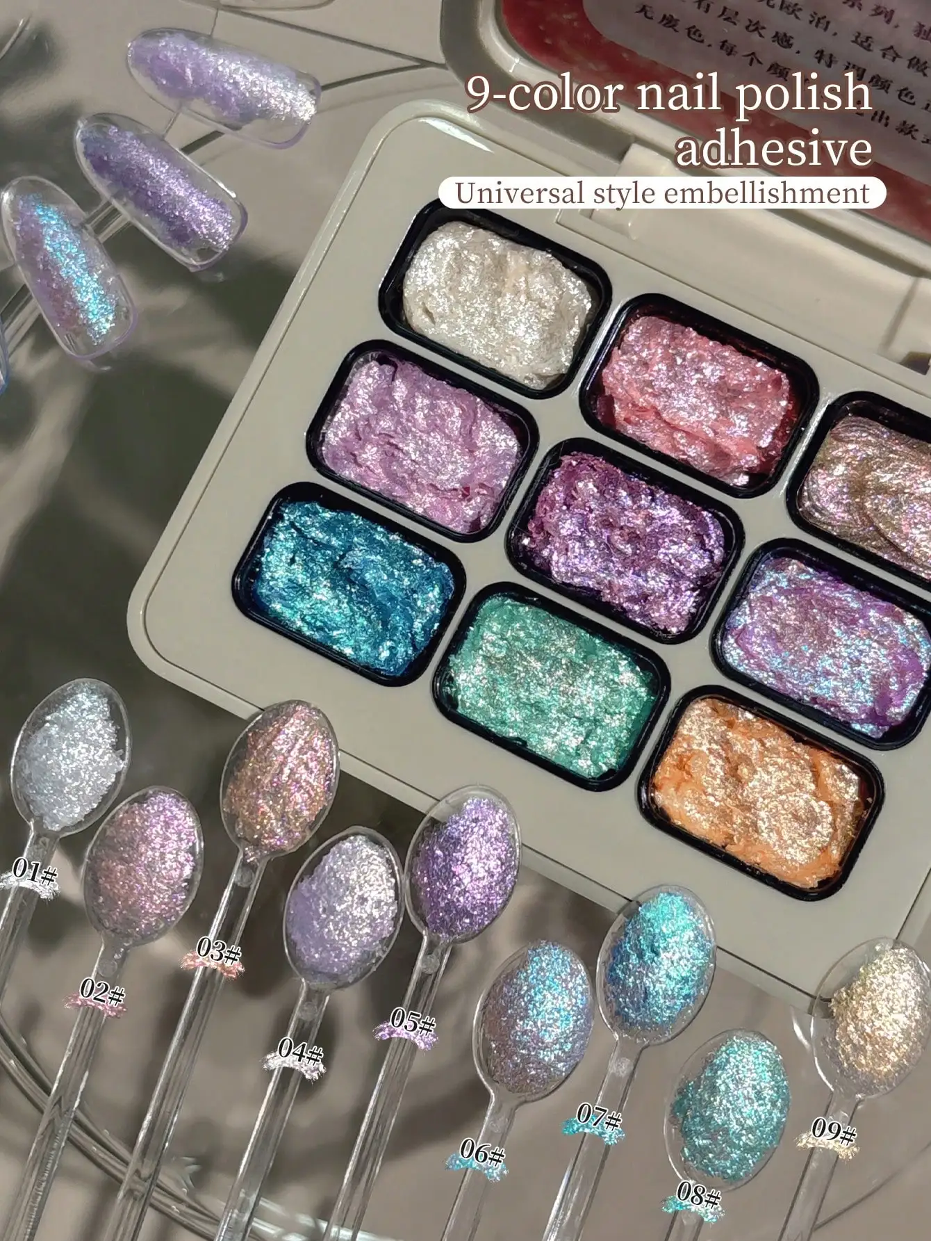 

MORDDA 9pcs Universal Style Embellishment Pat Glue, Smudge, Canned, High Saturation, Semi-Solid, Nail Polish,Nail Salon