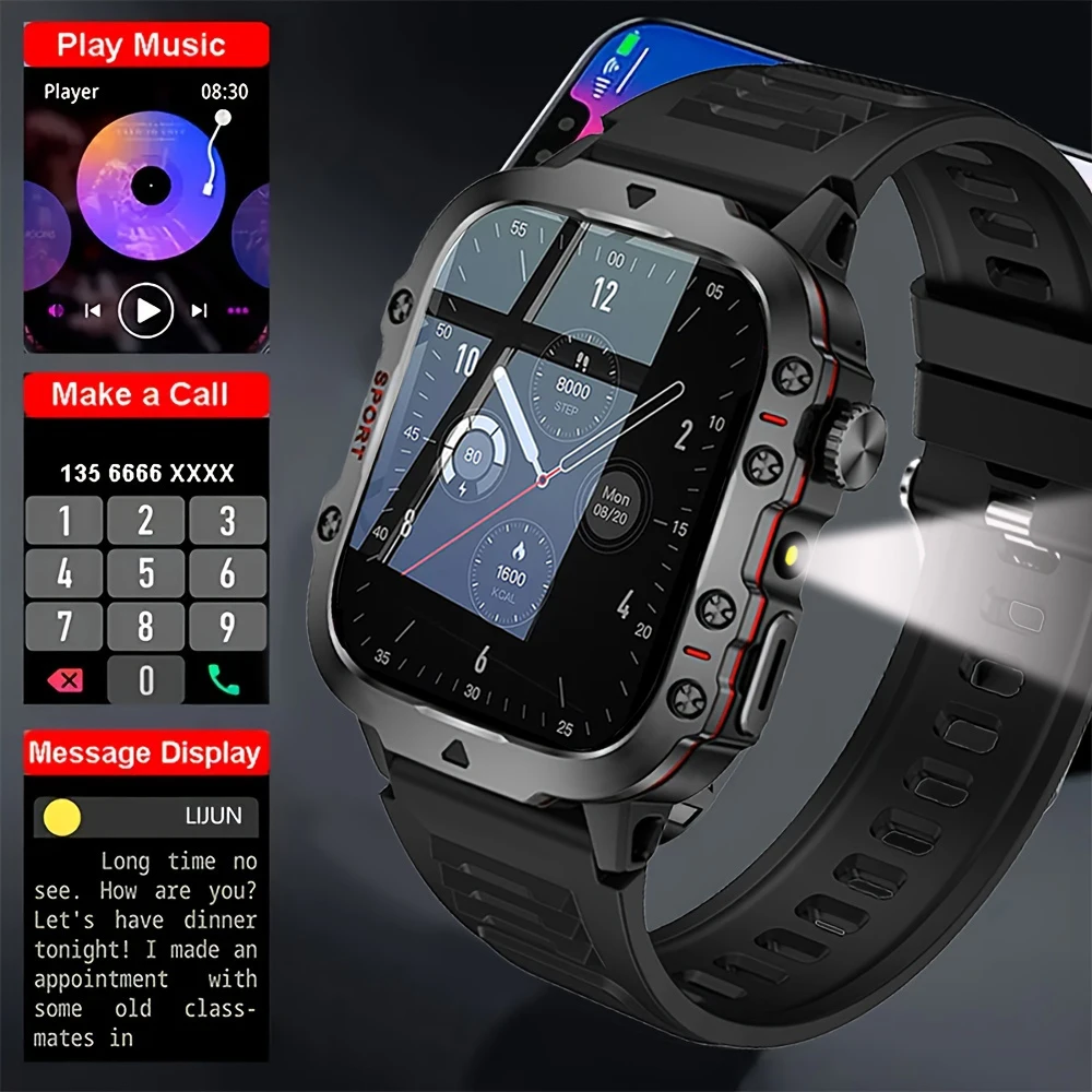 New Military GPS Smart Watch Men Flashlight Watches Waterproof Outdoor Sports Tracker Bluetooth Calls Smartwatch For Android IOS