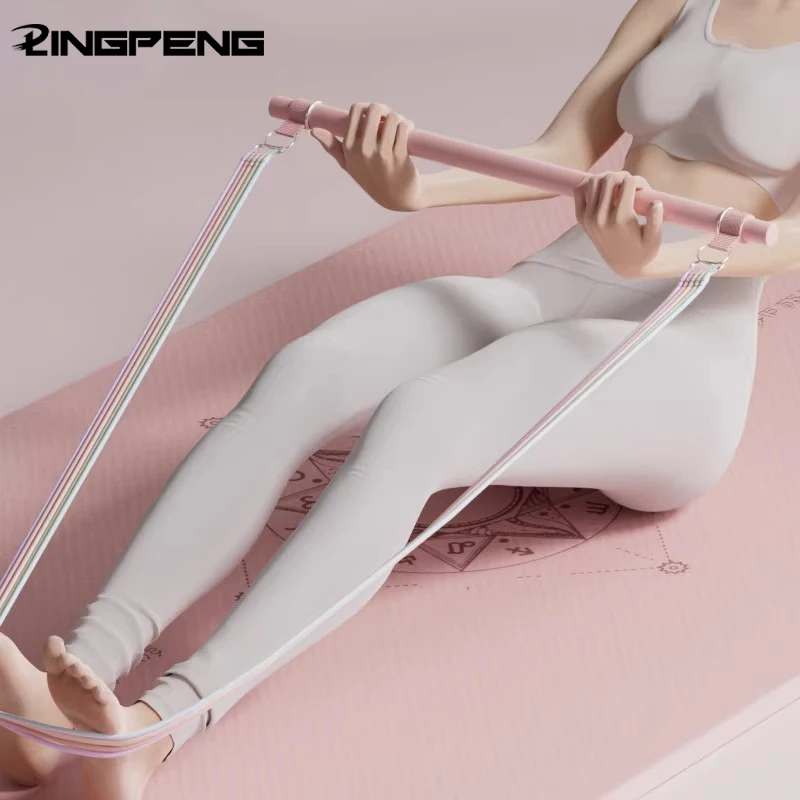 Multi Functional Tension Rope Fitness Stretcher for Household Abdominal Stretching Training, Tension Rope Pilates Stick Set