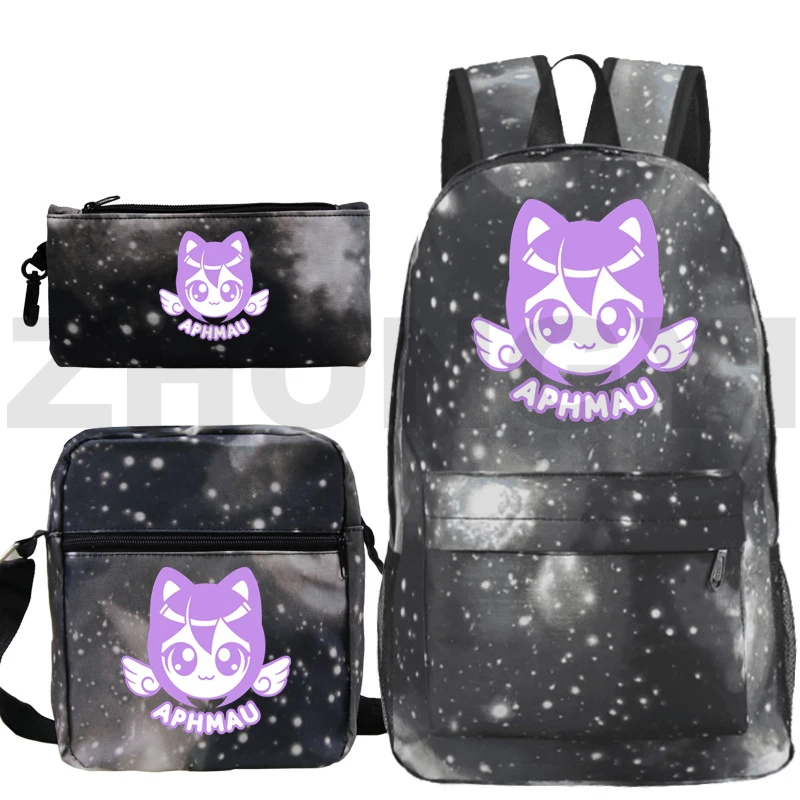 Aphmau mochila escolar de grande capacidade para homens, mochila de lona anime como mochila de gato para adolescente, moda, 3 em 1