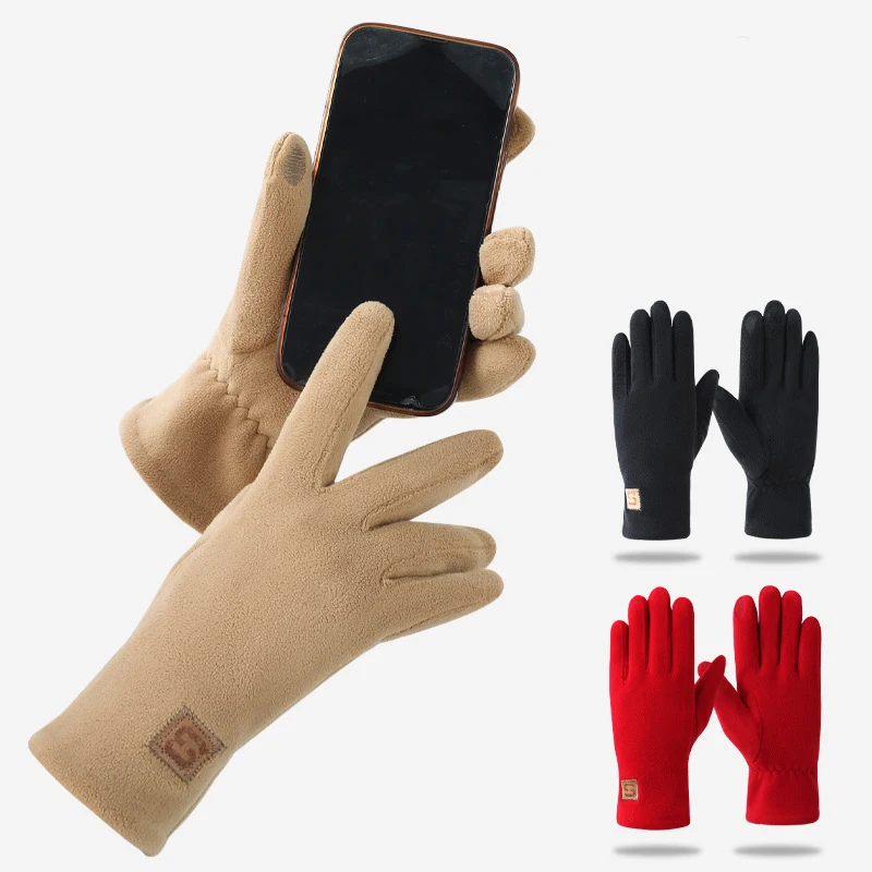 

Зимние женские простые утепленные перчатки с вышивкой, сохраняющие тепло, перчатки с сенсорным экраном, уличные велосипедные перчатки для вождения, ветрозащитные варежки с защитой от холода