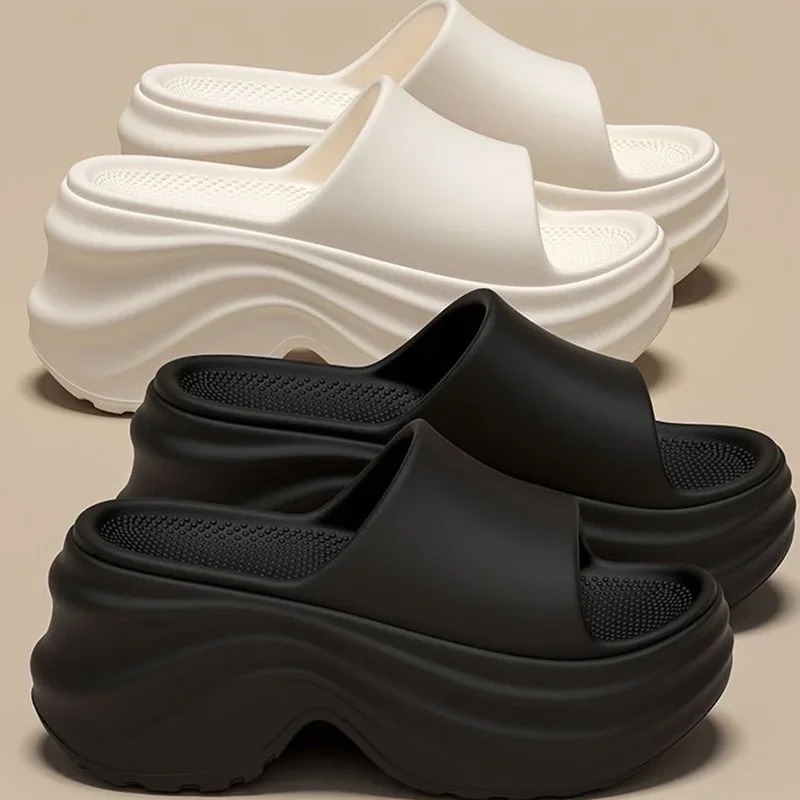Thick Bottom Platform Solid Color Eva Slippers for Woman Summer New Soft Sole Wedge Heel Slippers Woman Height Increaseing Slide view 6