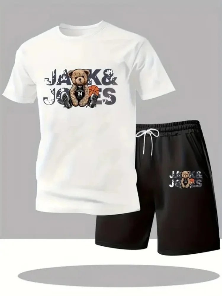 New Summer Men's European & American Style 2-Piece Outfit, Short Sleeve T-Shirt and Shorts Set - view 2