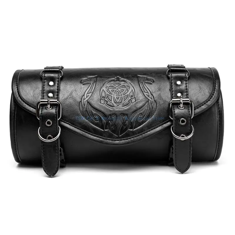 

L5BC Motorcycle Gothic Punk Handlebar Storage Bag Multiple Pocket Secure Mounting Straps Ergonomic Design