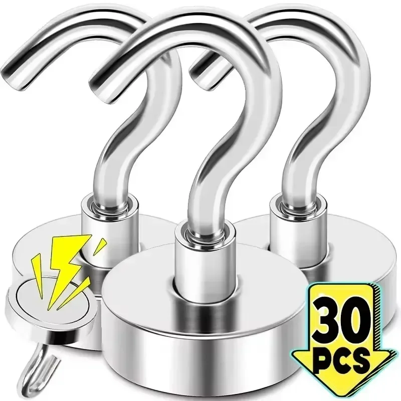 30Pcs Strong Magnetic Hooks Load Bearing Hook MultiPurpose Storage for Home Kitchen Bar Storage Key Hanging Hanger