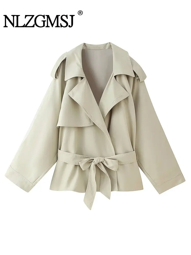 

2025 Spring Women's Short Jackets Long Sleeve Fashion Coat With Belt Fashion Casual New In Outerwears