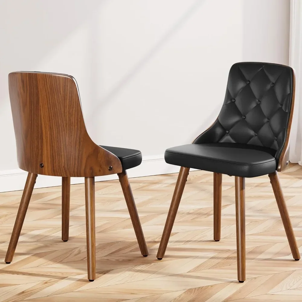 

Dining Chair Set of 2 with Walnut Wood Legs, Mid Century Modern PU Leather Upholstered Dining Chair