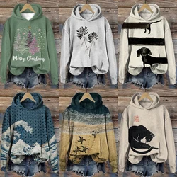 Sudaderas con capucha con estampado divertido para mujer, sudaderas con capucha cálidas sueltas de gran tamaño, Tops de manga larga elegantes y cómodos para mujer