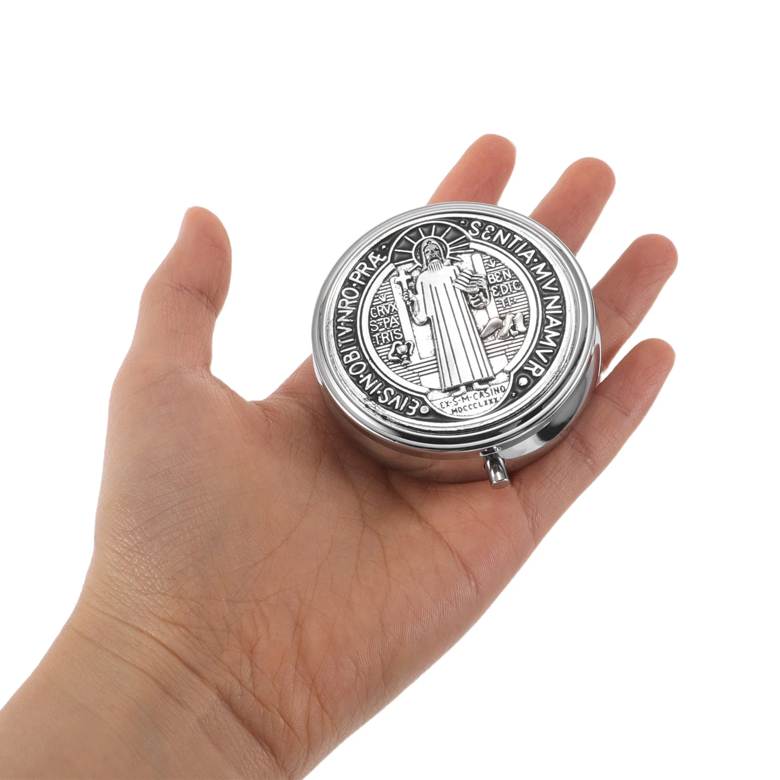 Caja de decoración de San Comunión, organizador de joyería católica de Metal Vintage para Rosario, collar, pulsera, almacenamiento de viaje, 2 uds.