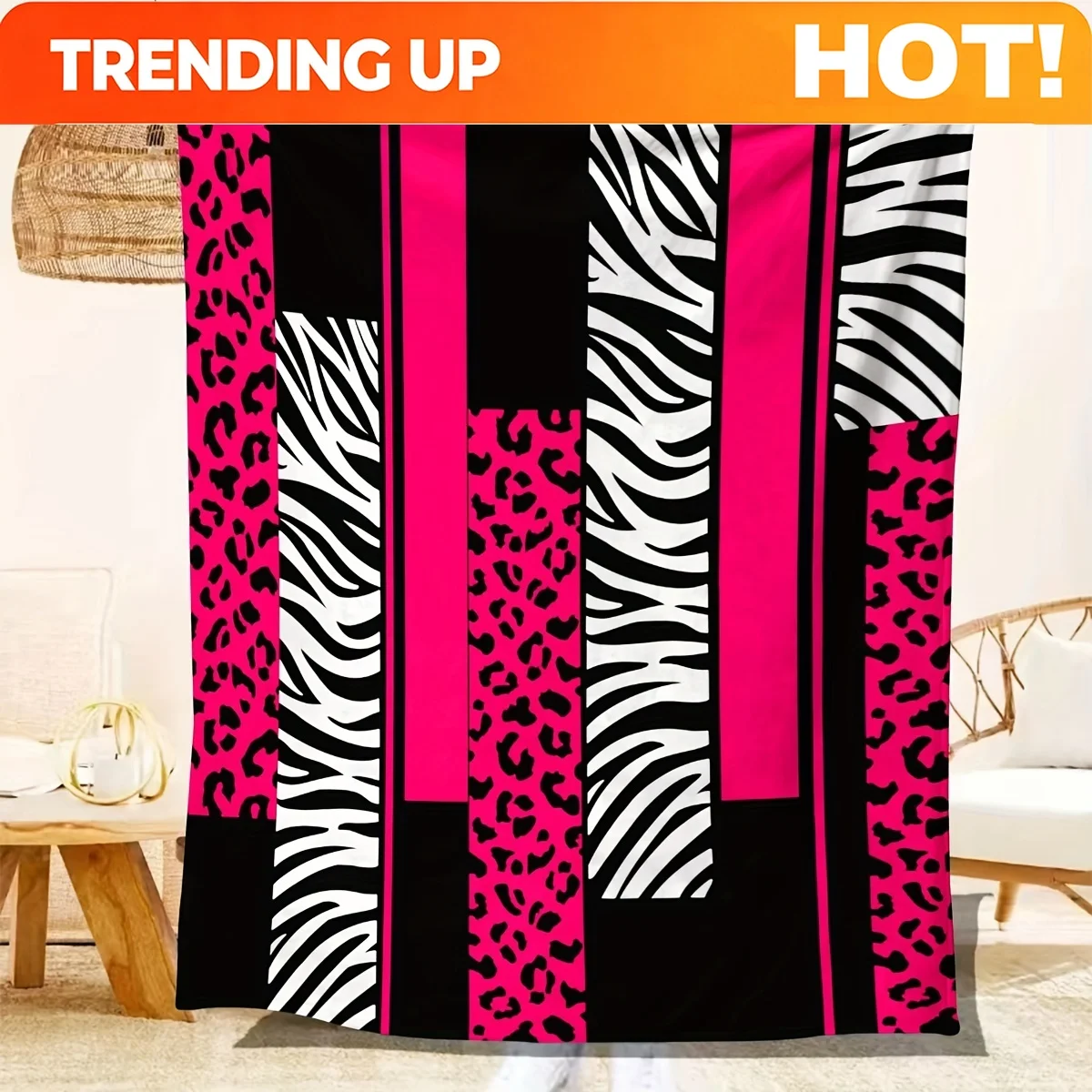 Customize Pink Leopard Print Plush Blanket, Air Conditioning Blanket Hunting Leopard Pink White Black Flannel Fleece Blanket, An