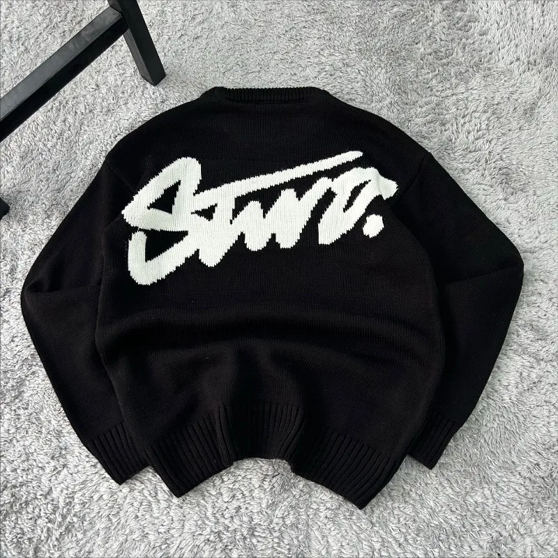 Europejski Amerykański Retro Harajuku Oversize Sweter Męski Y2K Casual High Street Fashion Jesień Zima Ciepły Długi Rękaw Top Damski