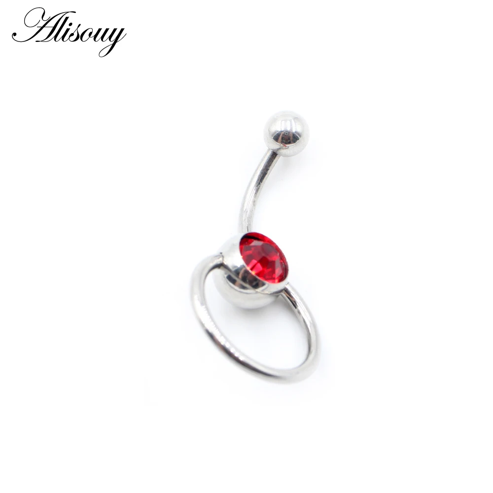 Alisouy 1pc Round Blue Crystal Ball Belly Piercing Ombligo Navel Piercing Belly Ring Stainlss Steel Button Rings Body Jewelry