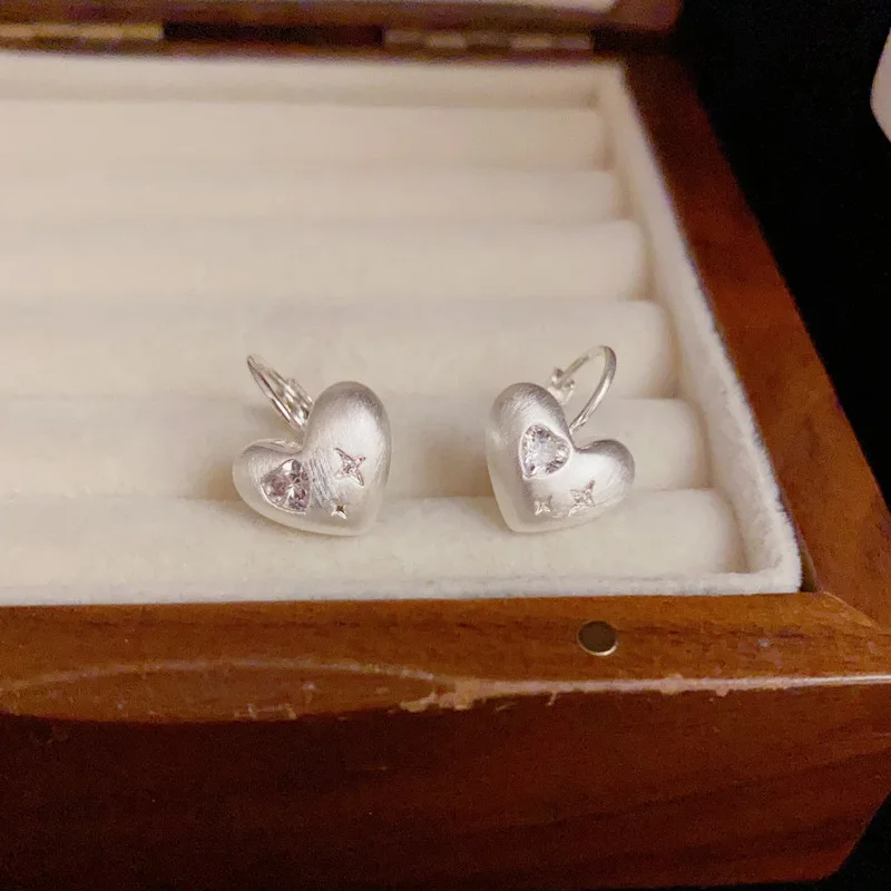 

Korean 925 Silver Needle Frosted Zircon Heart Hoop Earrings For Women Party Classic Fine Jewelry exquisite Accessories