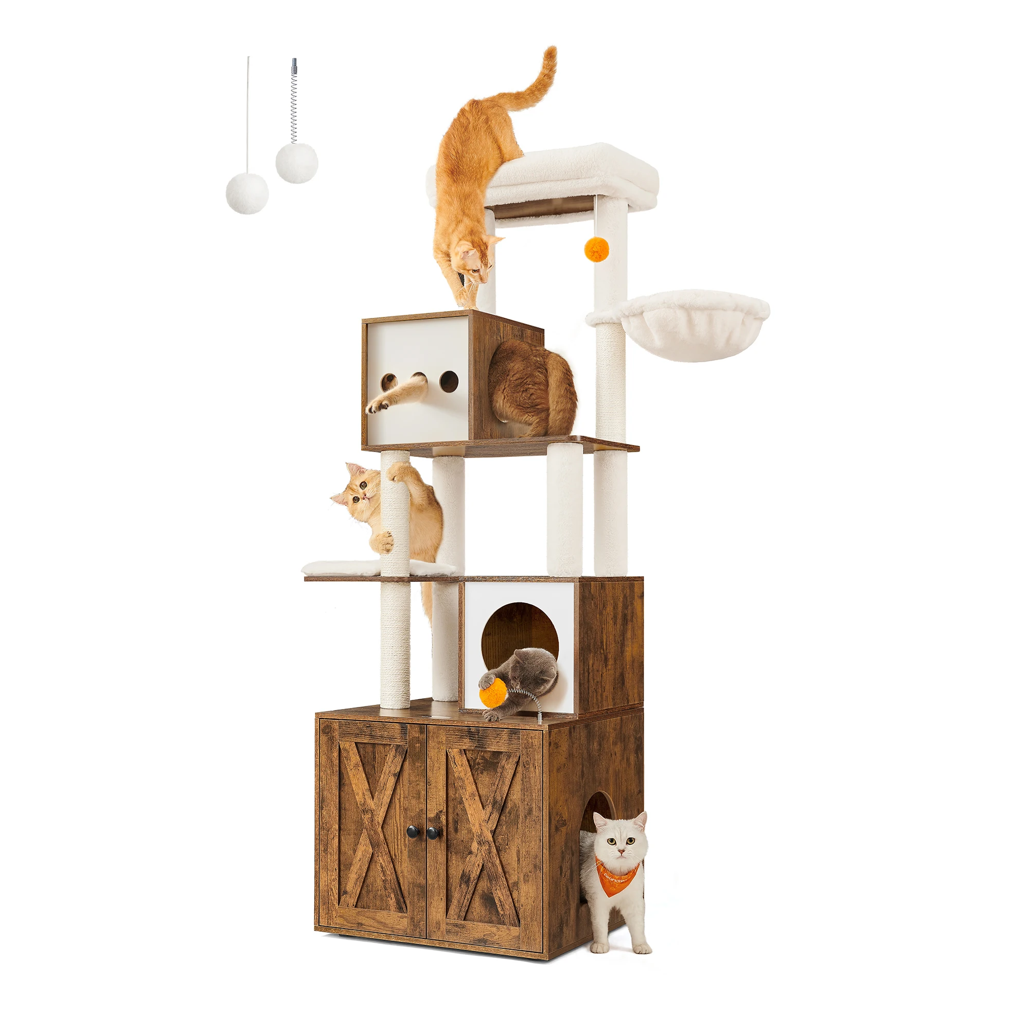 Feandrea-árbol para gatos con caja de arena, 2 en 1 torre moderna, condominio para gatos de 72,8 pulgadas de alto con postes para rascar, perca