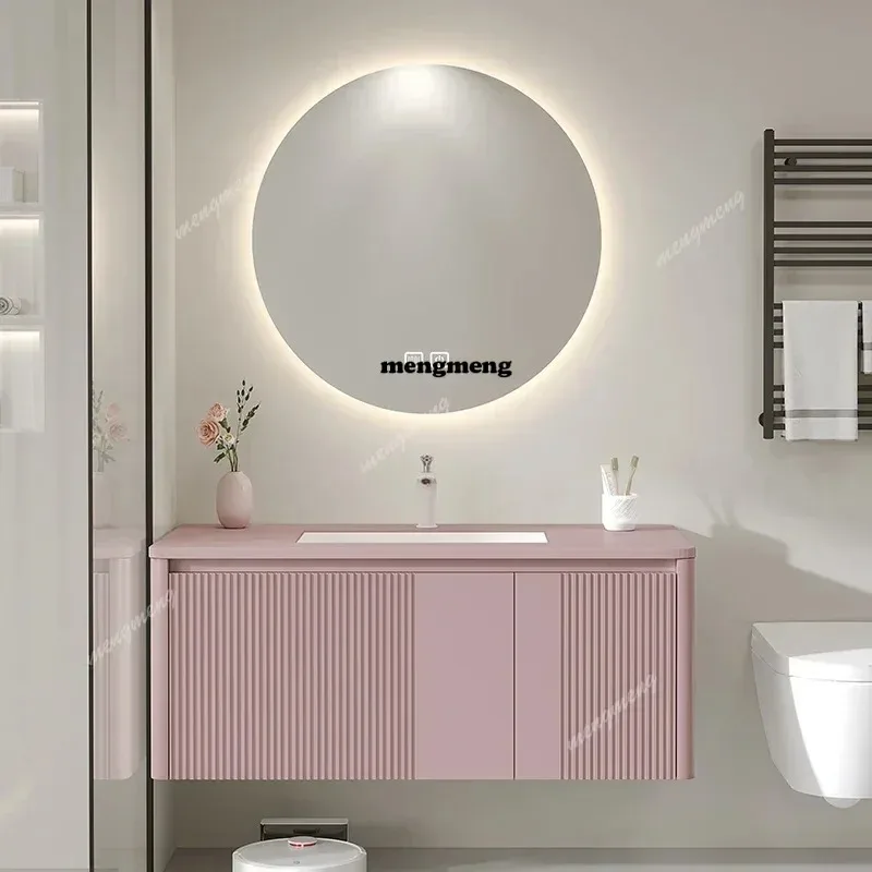 

Nordic Fashion Pink Bathroom Cabinet Combo Modern Simple Design Bathroom Mirror Sink Vanity Home Furniture Muebles
