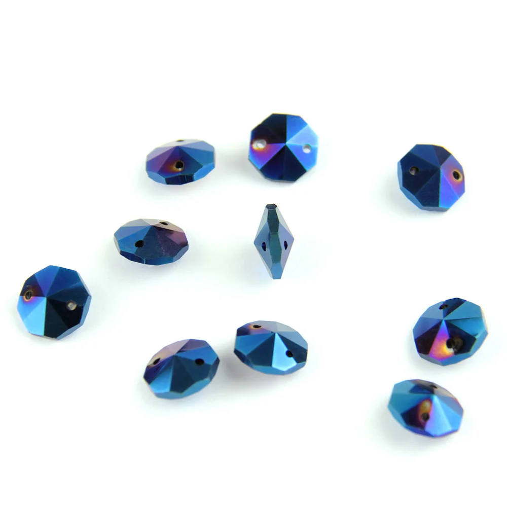 

14mm Coating Blue Crystal Octagon Beads for Home Wedding Party Garden Lighting Part Garland DIY Decor 2000Pcs/Lot One/ Two Holes