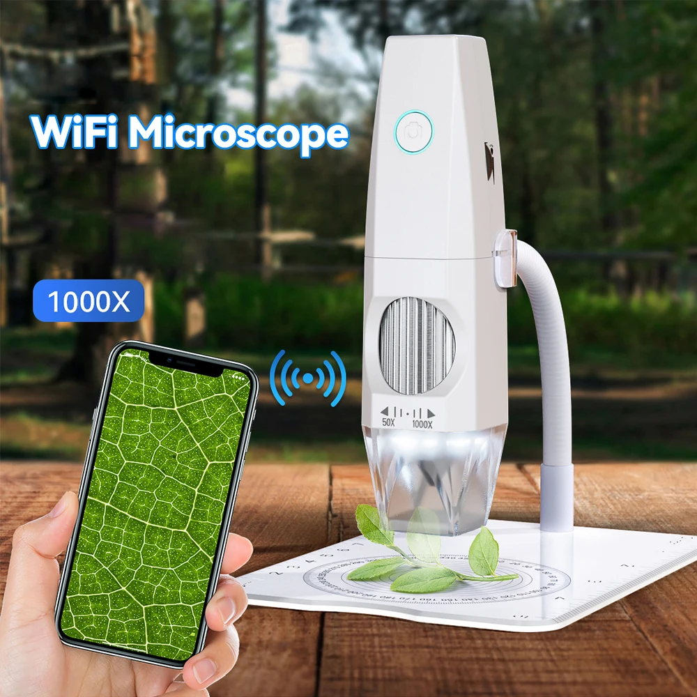 WiFi Digital Microscope 1000X 2MP 1080P Type-C Phone PC Connected Photo Video Taking 8 LED Lights Portable Electronic Microscope