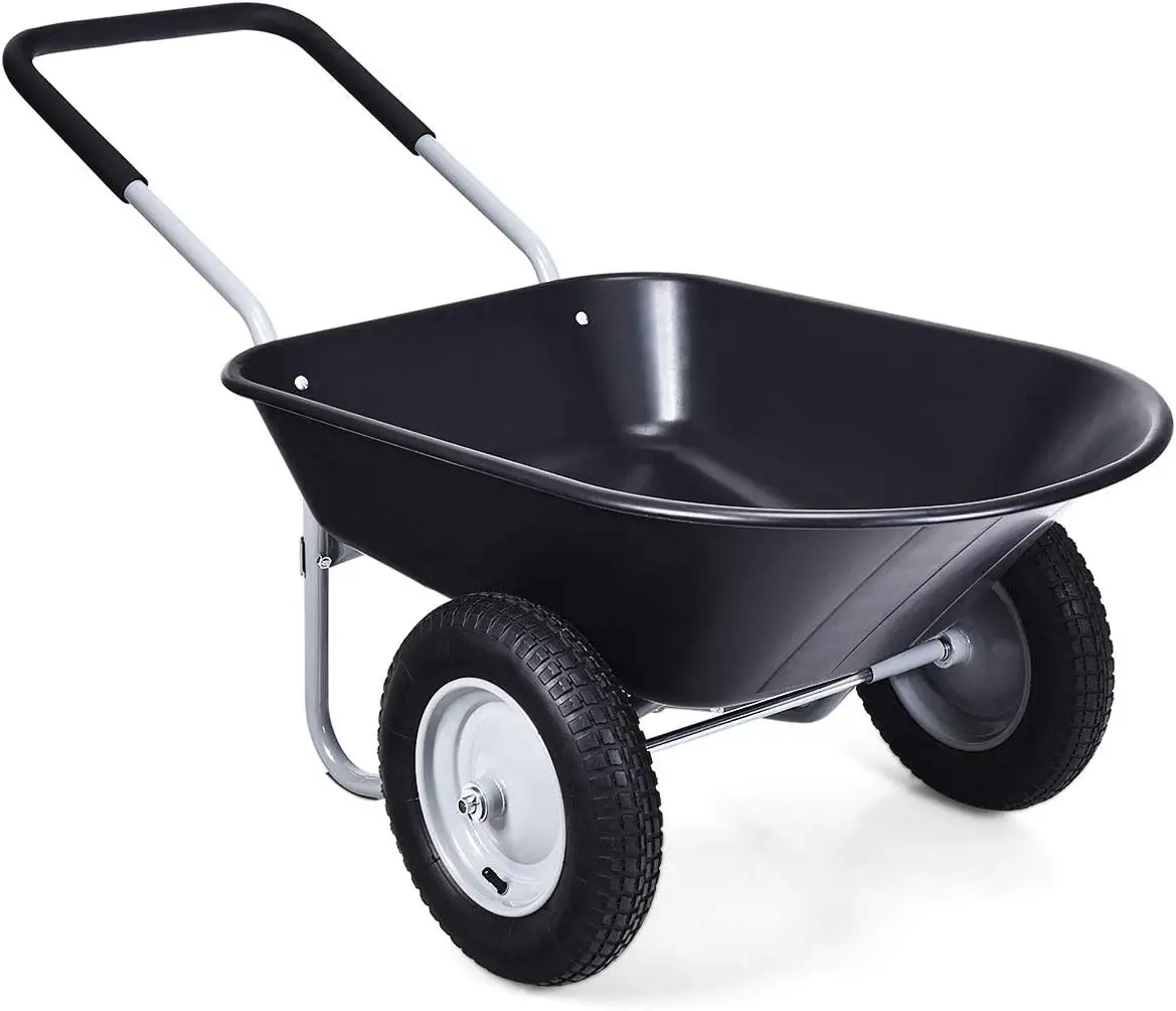 Dual Wheel Wheelbarrow, Heavy Duty Garden Cart, 330 lbs Capacity Utility Cart with Two 13 inches Pneumatic Tires for Outd