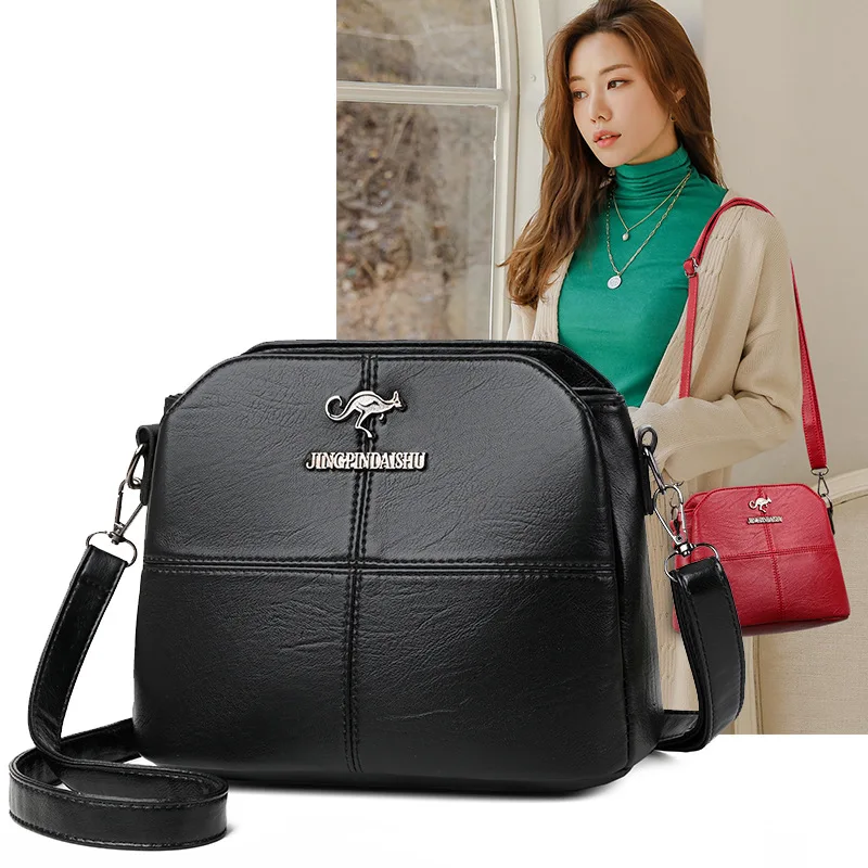 Women Fashion Shoulder Crossbody Messenger Small Hand Soft PU Leather Bag Cute Side Purse 3 Layers Space Mobile Phone Handbags