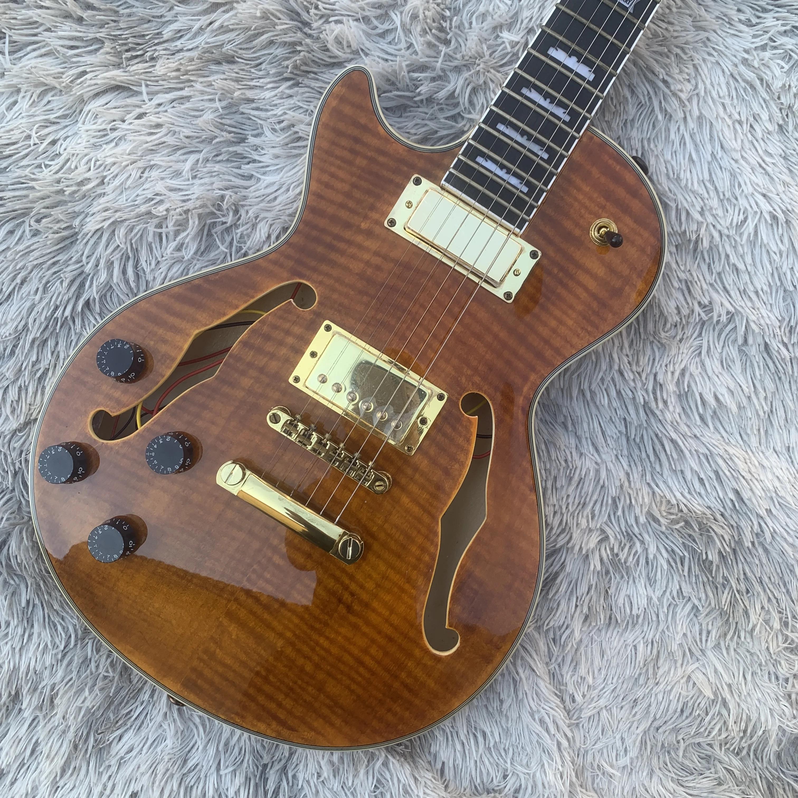 Left lefty Hand handed left-hand jazz hollow body f hole electric guitar with both flamed maple top