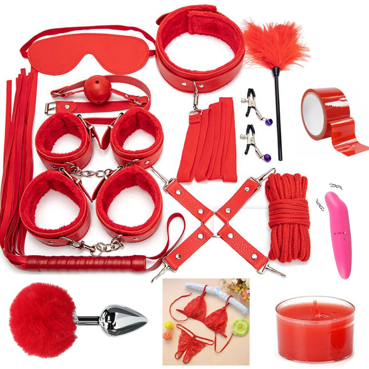 

BDSM Bondage Restraint Set Sex Handcuffs Whip Anal Beads Butt Plug Anal Plug Bullet Vibrator Sex Toys for Woman Adult S&M Fetish