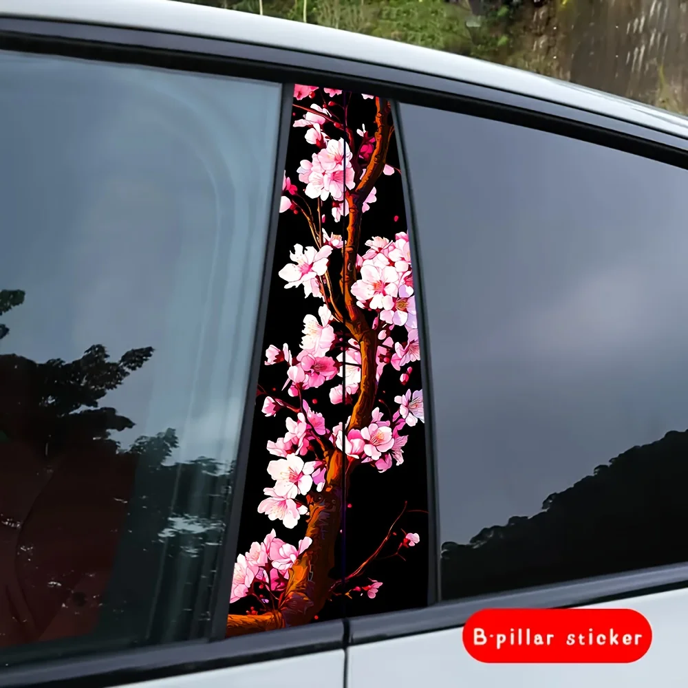 2-Pack anime cherry blossom car stickers, creative B-pillar protective stickers, waterproof and scratch-proof, easy to paste on