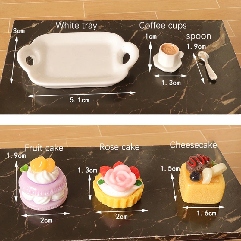 ชุดของเล่นทำอาหารจำลองสำหรับบ้านตุ๊กตา ชุดน้ำชายามบ่าย กาแฟ เค้ก ของหวาน อุปกรณ์ตกแต่งครัวบ้านตุ๊กตา ขนาด 1:12
