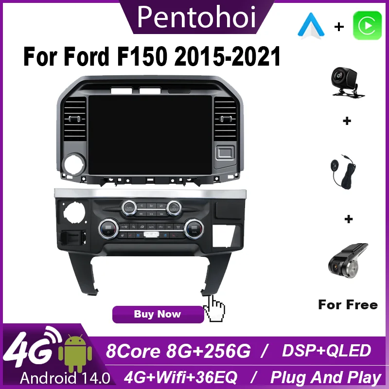 

Автомобильный радиоприемник Pentohoi для Ford F150 2015-2021 Carplay Auto Android стерео экран мультимедийный плеер 8G + 256G 4G WIFI