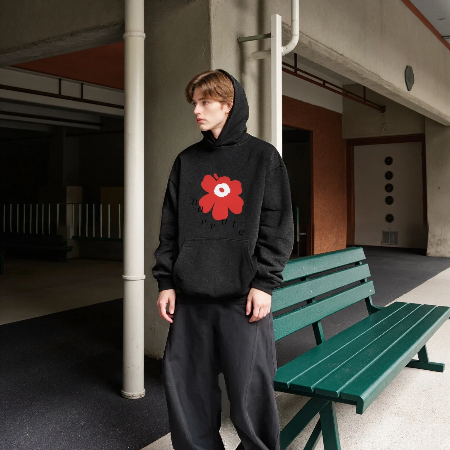 Herfsttrend voor heren en dames, puur katoenen capuchon met bloemenprint, eenvoudig en chic, interpretatie van straat artistieke sfeer