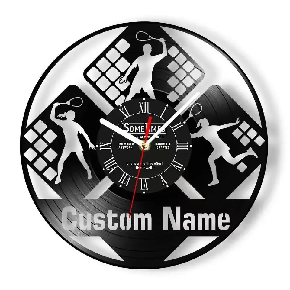 

Squash Design Style Vinyl Record Wall Clock Customizable Squash Player Name Retro Home Decoration Wall Watch Squash Player Gift