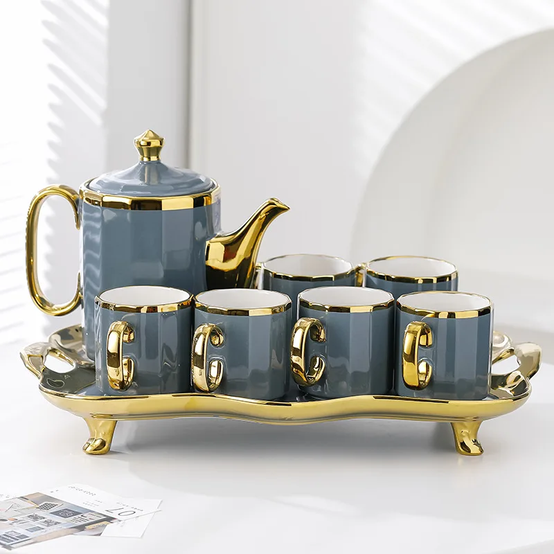 

Ceramic cup set household living room water cup high value gift box tea set light luxury style