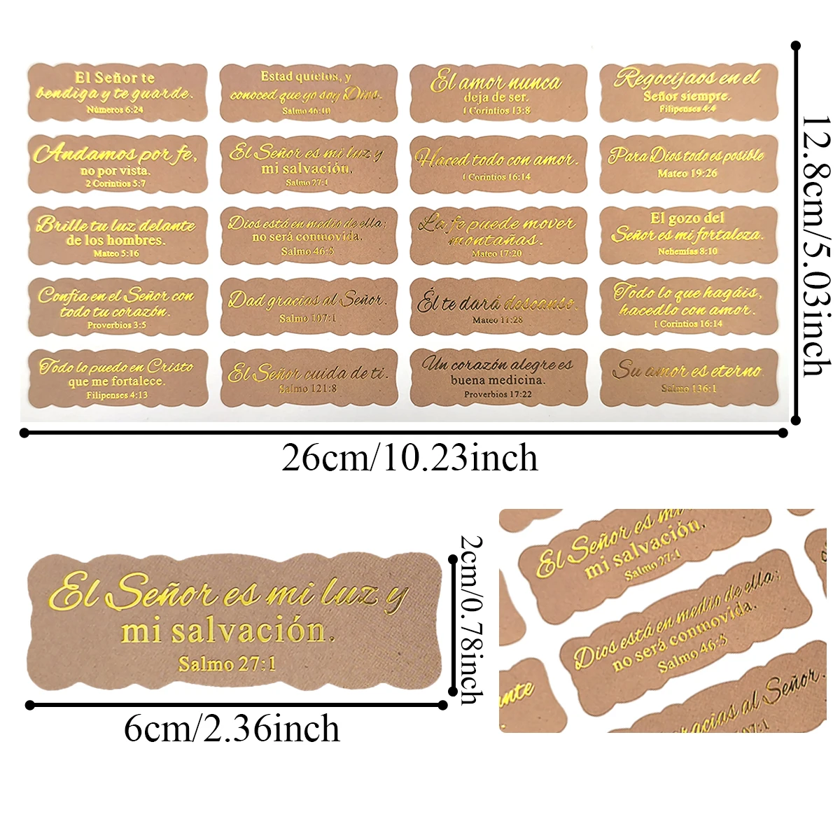 200 Pcs Foil Golden Spanish Bible Verse Stickers – Inspirational Scripture Quote Labels, Self-Adhesive Matte Stickers