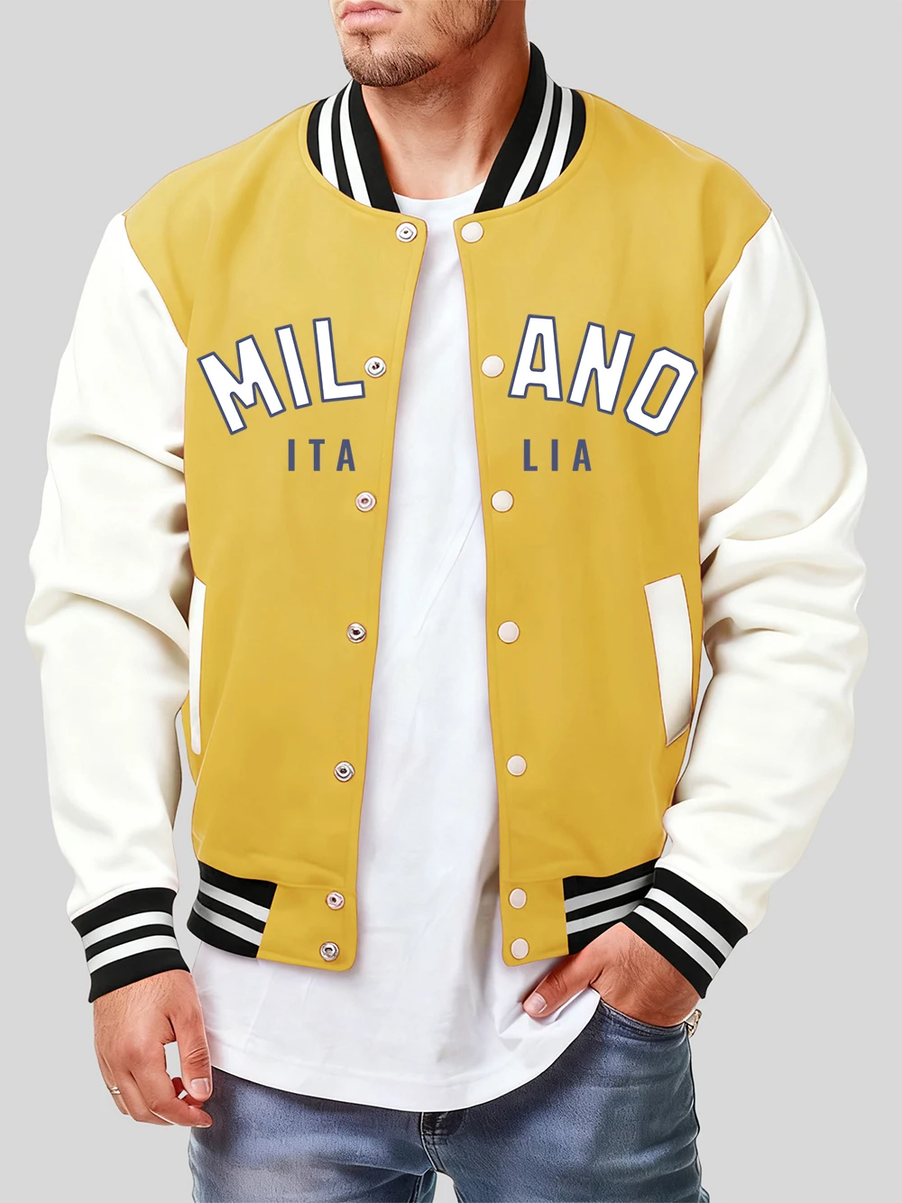 

Miland Italia Printing Cotton Jackets Mens Basics Pocket Baseball Jersey Fashion Loose Coats Winter Fleece Warm Male Clothes