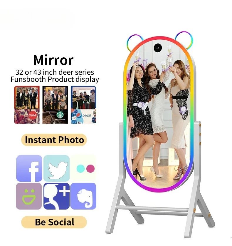 Nuevo Espejo Fotográfico con Marco LED para Selfies, Cabina de Fotos Portátil con Pantalla Táctil, Espejo Mágico con Pantalla Táctil de 43 Pulgadas