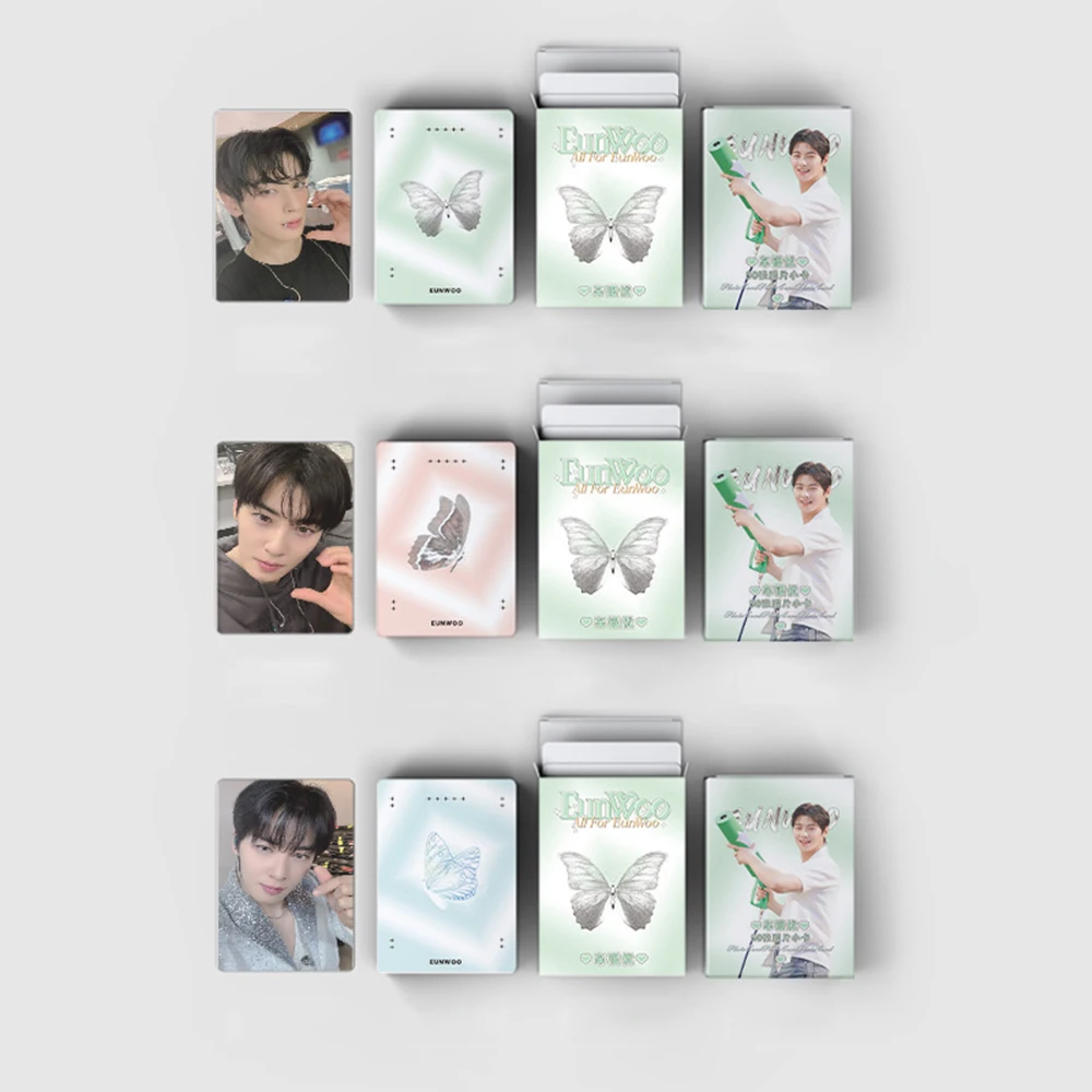 50Pcs/Set KPOP Idols Creative Laser Photocards ChaEunwoo Personal Double Sides LOMO Cards Non Repeating Postcard Fans Collection