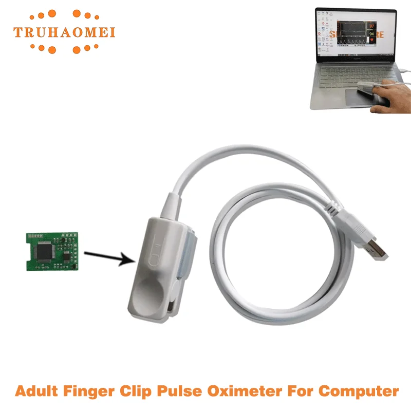 PC Based SpO2 Sensor Portable Pulse Oximeter Adult Finger Clip with USB Pulse Rate PI Waveform with Software on Computer