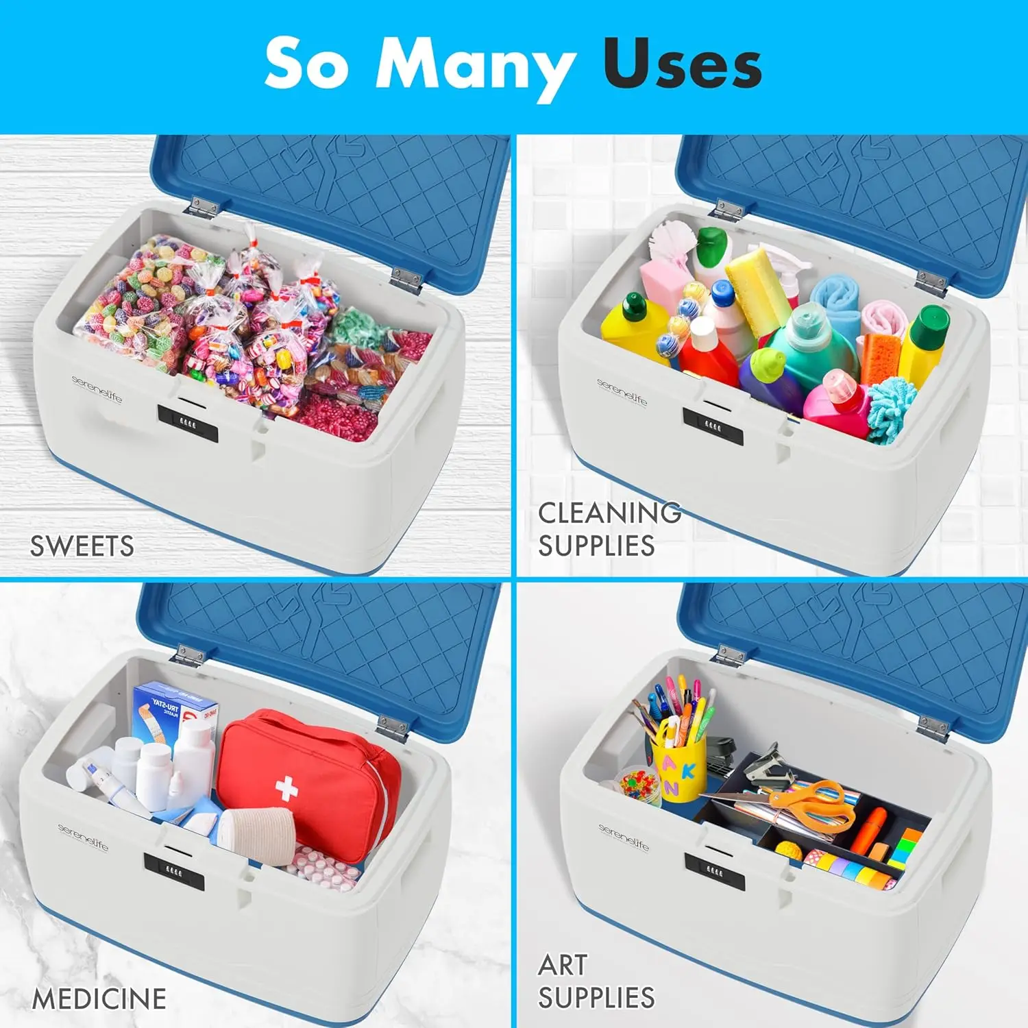 صندوق تخزين قابل للتكديس بسعة 5 جالون مع قفل - منظم بلاستيكي متين للمنزل والمكتب والجراج