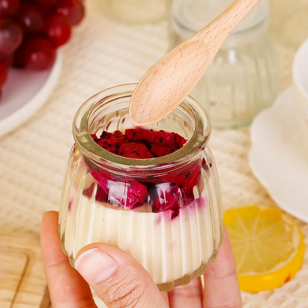 Mini Pudding Jars Cute Wishing Glass Bottle Storage Cups with Lid High Temperature Resistant Homemade Jam Jar Yogurt Container