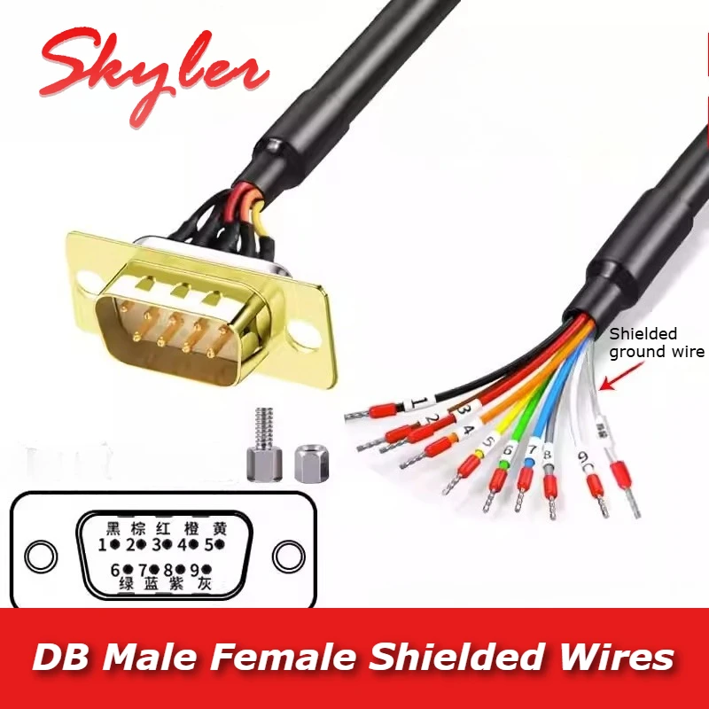 Cable de puerto serie de un solo cabezal DB9 DB15 DB25 con tubo numerado, cable de conexión DB15/25 para instalación en panel de 9/15/25 pines