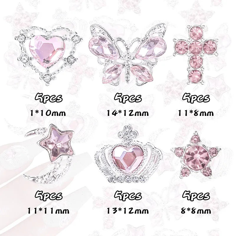 Nail Art Rhinestones Gems Decorations Alloy 3D Heart Butterfly Stars Cross Nail Charms Crystal Glass Diamond For DIY Nail Art