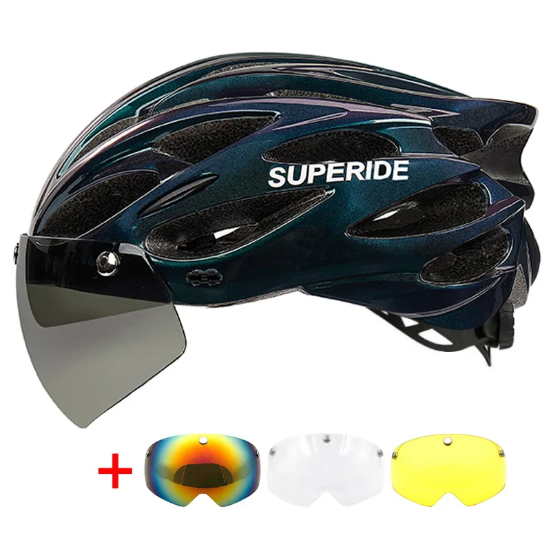 SUPERIDE Ultraleichter Fahrradhelm mit magnetischen Googles und Sonnenblende für Herren und Damen, In-Mold-Rennrad, MTB-Fahrradhelm