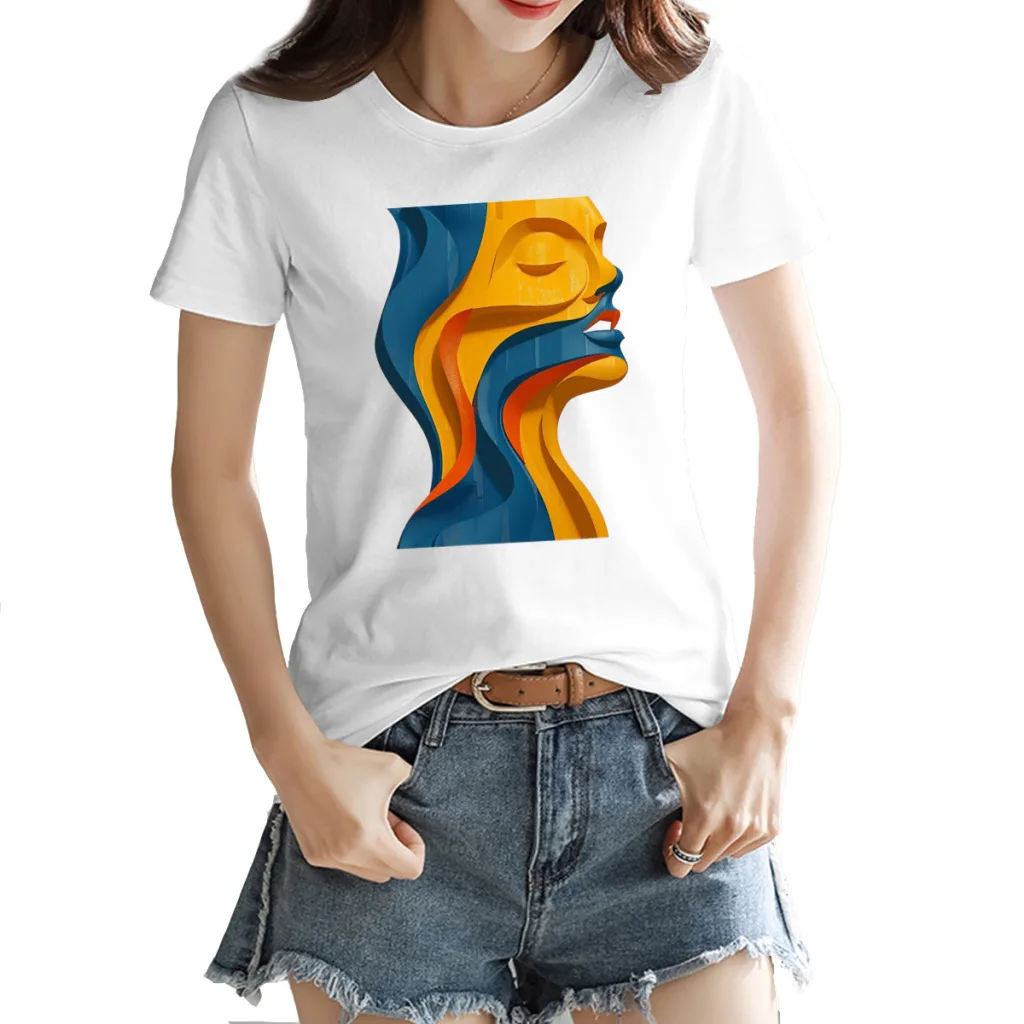 

Harmony in Colors Women's Creative Luxury, High-Quality Summer Printed T-Shirt, Loose Casual Cotton, Round Neck Short Sleeve