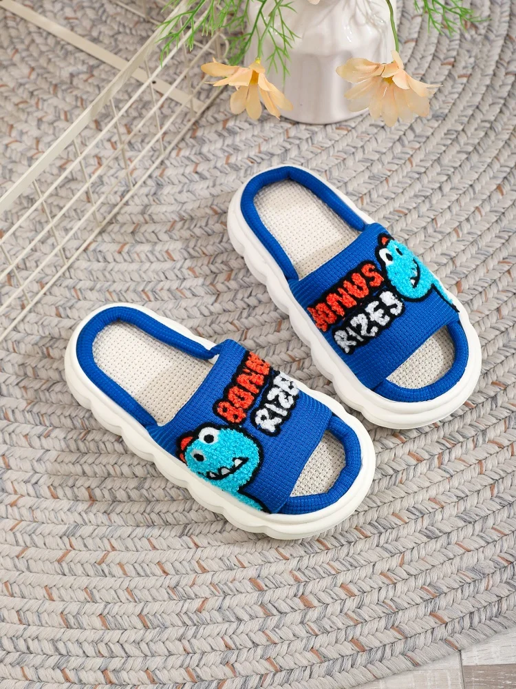 

Children's linen dinosaur slippers boys' home floor cotton and linen slippers