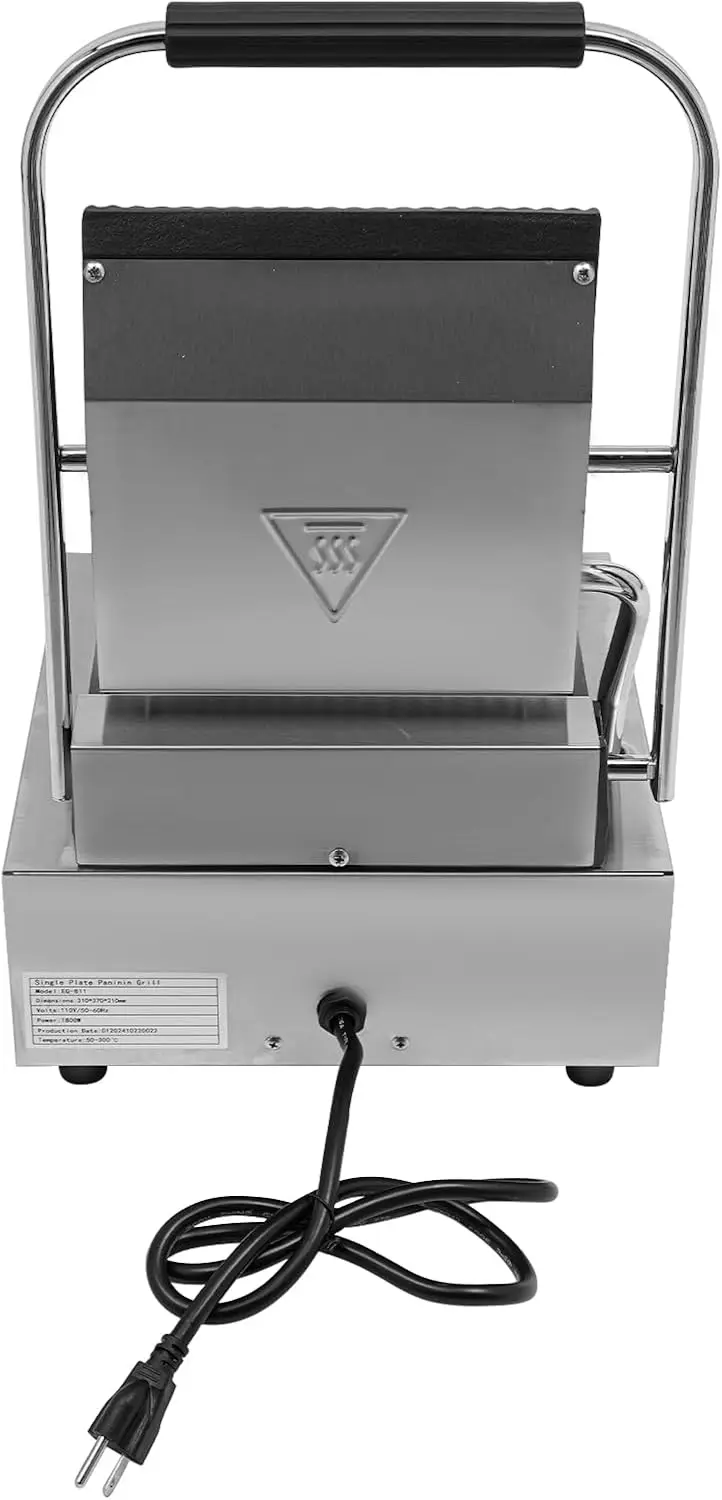 شواية بانيني التجارية بقدرة 1800 وات ماكينة صنع الساندوتشات الكهربائية المصنوعة من الفولاذ المقاوم للصدأ مع التحكم في درجة الحرارة و9 بوصة × 9 بوصة غير