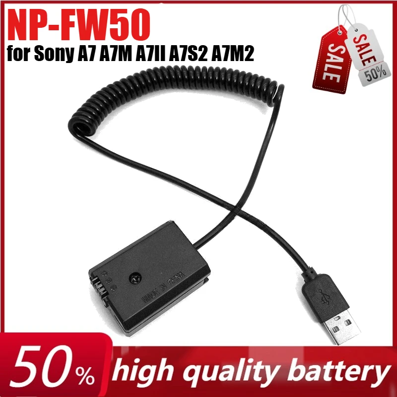 

NP-FW50 Dummy Battery DC Coupler for Sony A7 A7M A7II A7S2 A7M2 A7R A7S A7R2 A6500 A6300 Spring USB Charging Cable Component