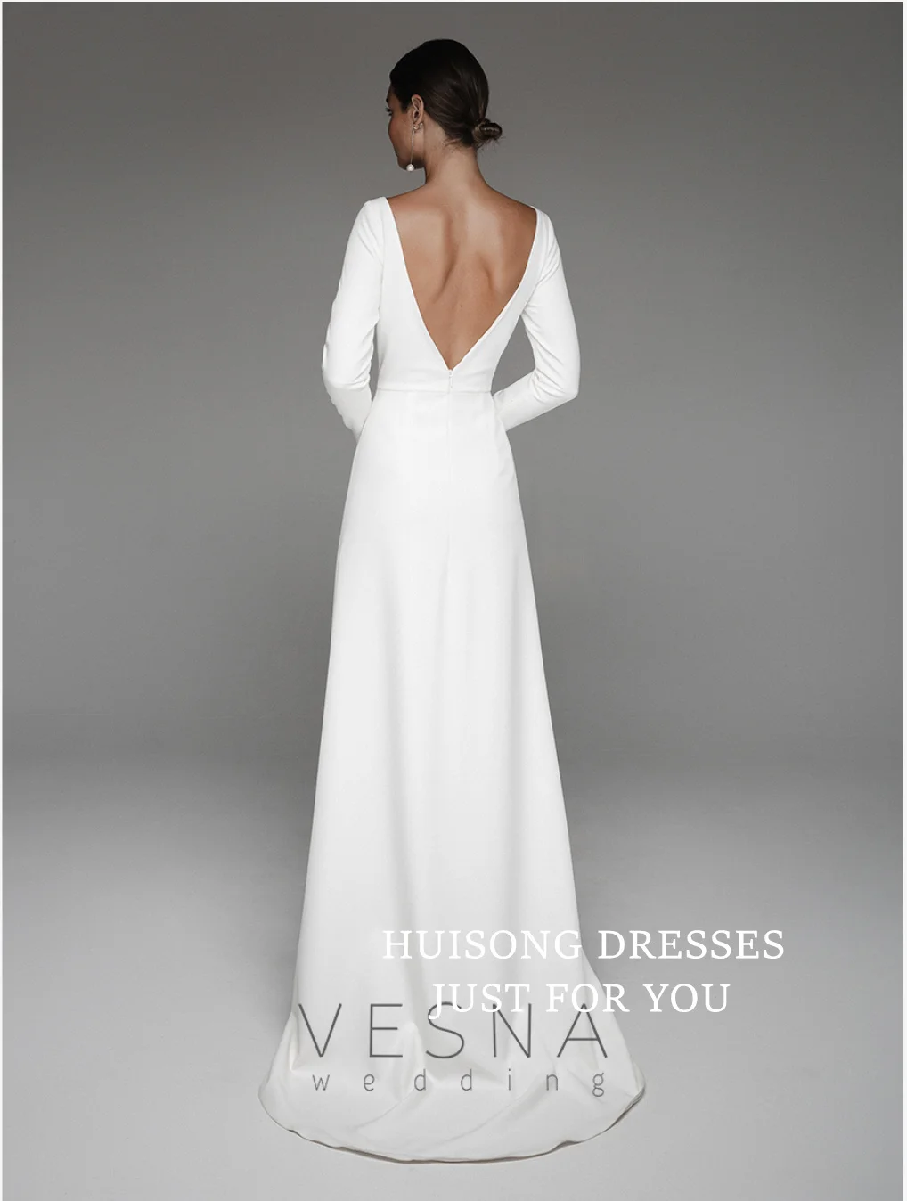 HUISONG Aangepaste Satijnen Zeemeermin Trouwjurken Lange Mouwen O-hals Zijsplit Strand Bruidsjurk JavaScript Aixе