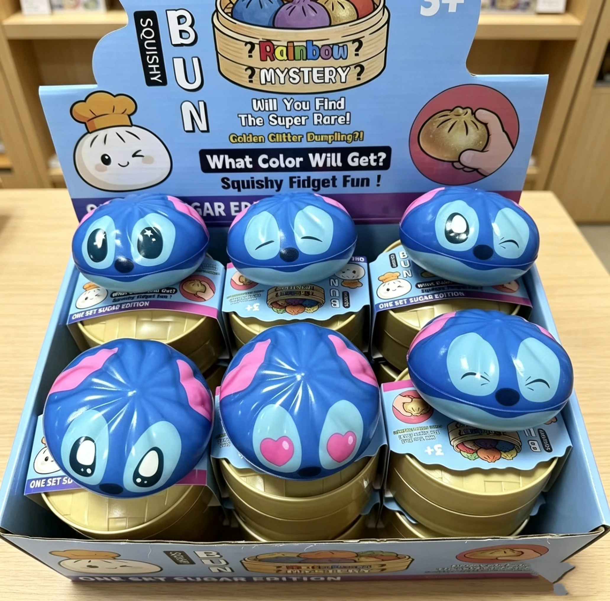 

PU Simulation decompression bun Stitch, pinch music slowly rebound cartoon pinch music decompression toy Xiaolongbao blind box