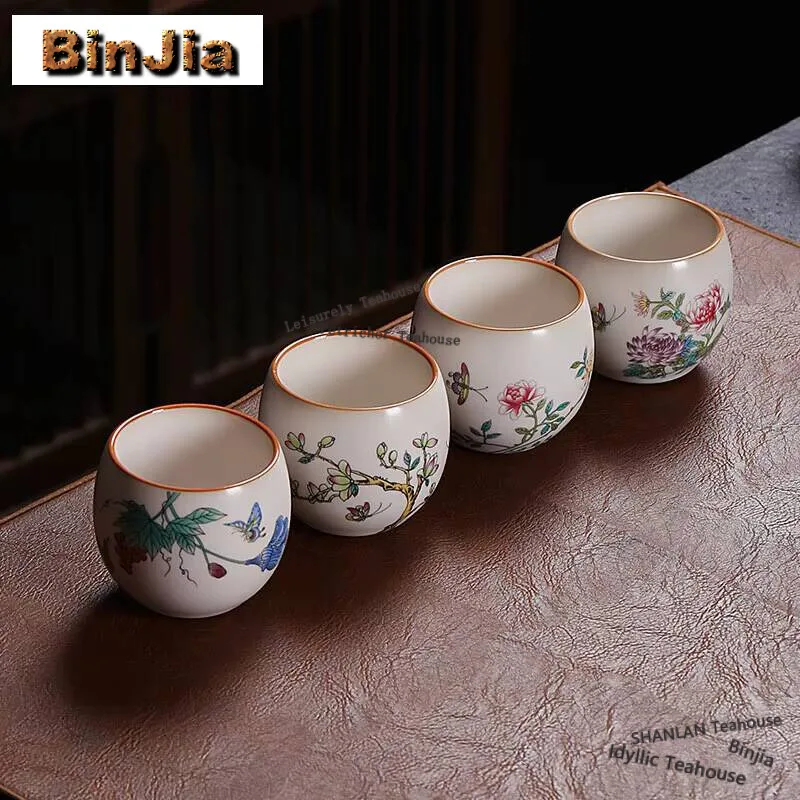 

Handmade Ru Kiln Ceramic Teacup Hand-painted Landscape Master Cup Ice Cracked Glaze Large Tea Bowl Opening Chazhan Kungfu Teaset