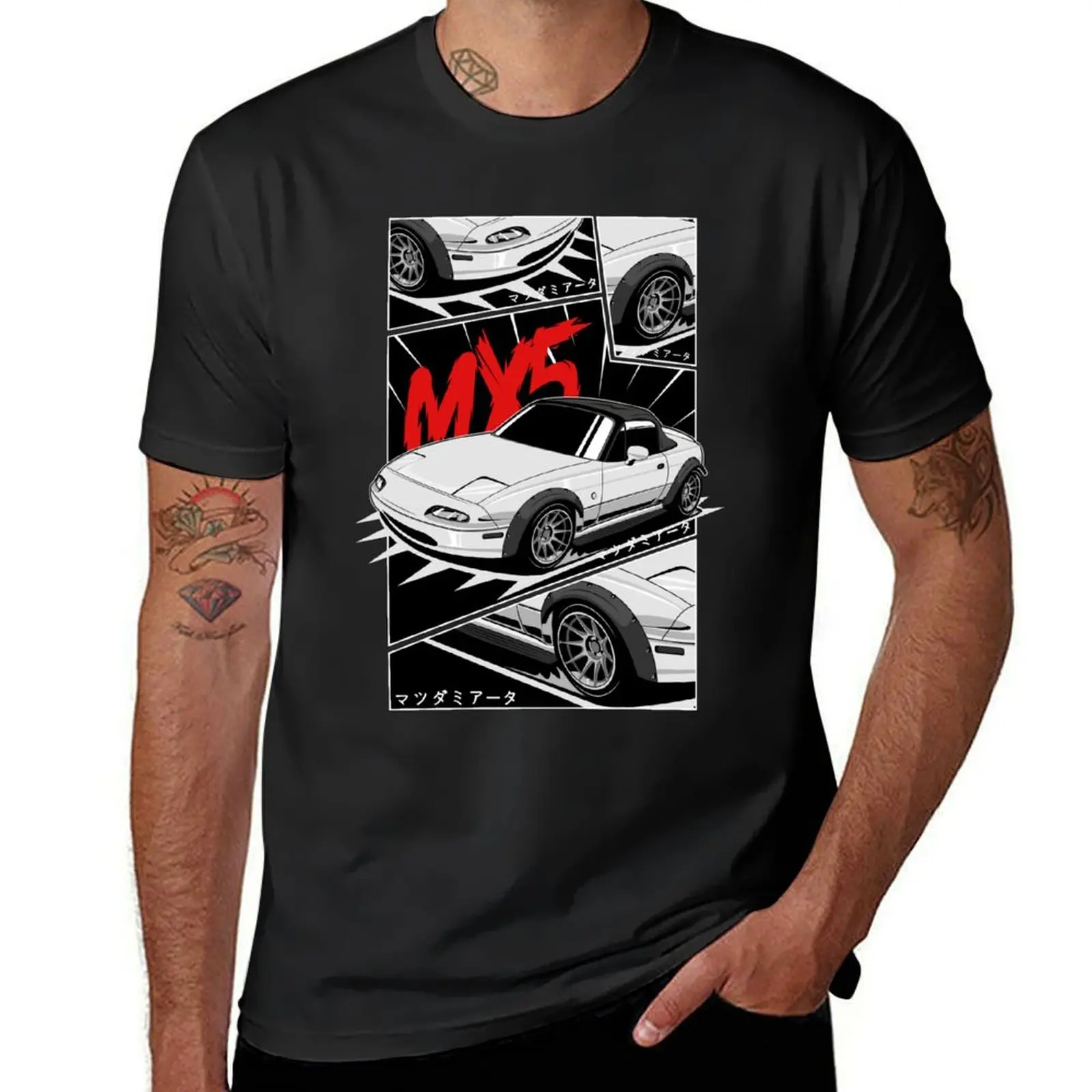 

White mx5 miata manga style T-Shirt plain oversized blacks funny t shirts for men